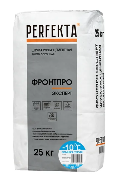 Штукатурка цементная Перфекта Фронтпро Эксперт высокопрочная зимняя 25 кг – купить по низкой цене в Екатеринбурге в интернет-магазине Стройснаб Штукатурка цементная Перфекта Фронтпро Эксперт высокопрочная зимняя 25 кг