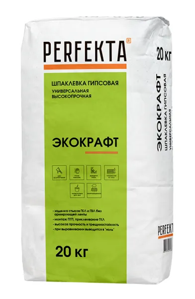 PERFEKTA Шпаклевка гипсовая универсальная влагостойкая Экокрафт, 20 кг