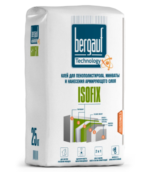 Клей для теплоизоляции Bergauf Isofix для теплоизоляции зима 25кг