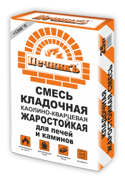 Смесь кладочная каолино – кварцевая жаростойкая Печникъ, 25кг – купить по низкой цене в Екатеринбурге в интернет-магазине Стройснаб Смесь кладочная каолино – кварцевая жаростойкая Печникъ, 25кг